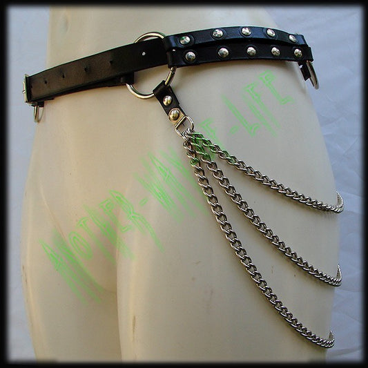 Punk black leather belt with rings and chains By Another Way of LifeAnother Way of Life