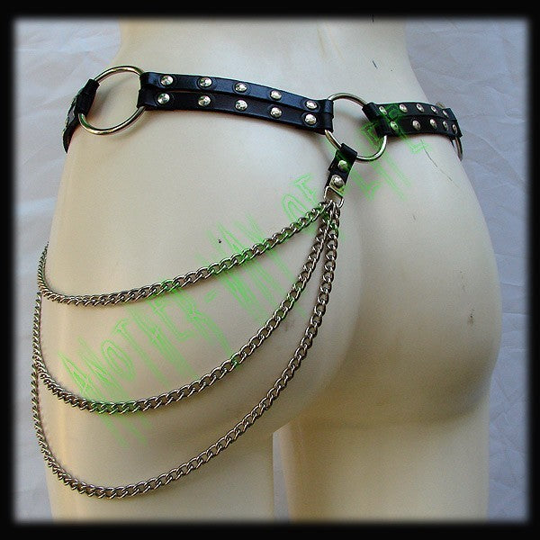 Punk black leather belt with rings and chains By Another Way of LifeAnother Way of Life