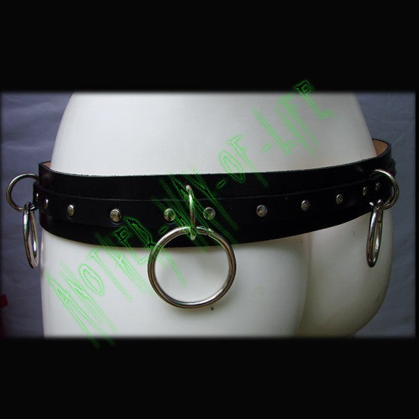 Punk black leather belt with rings Another Way of Life 1
