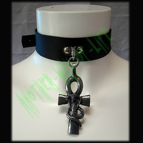 Leather Choker with Cross ankh and a snakeAnother Way of Life
