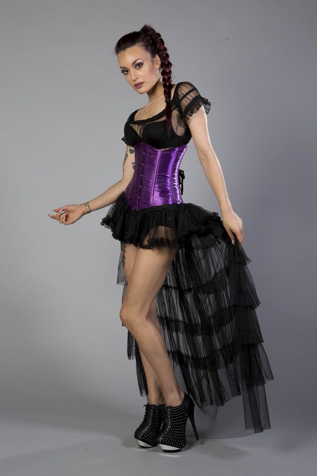 Burleska Candy underbust steel boned waist training corset in purple satinAnother Way of Life