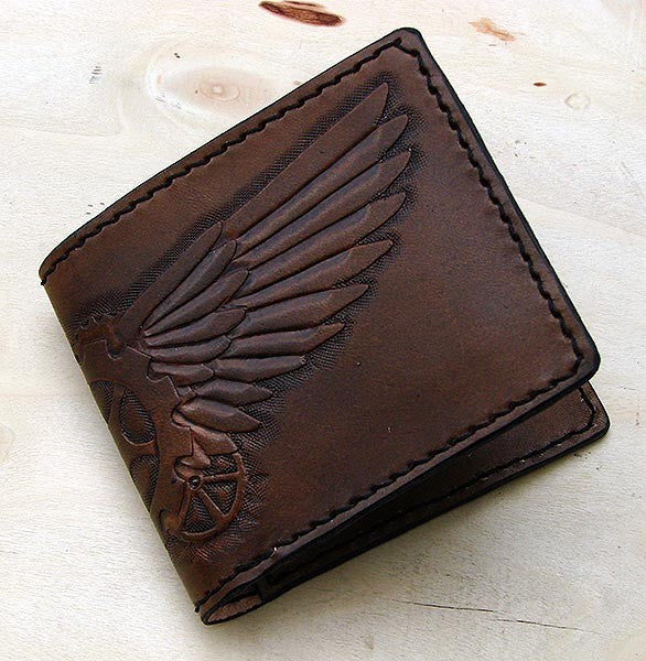 Hancrafted bifold wallet with steampunk wingsAnother Way of Life