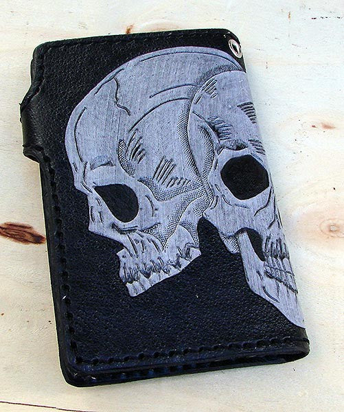 Bifold cow leather wallet biker style with 3 skullsAnother Way of Life