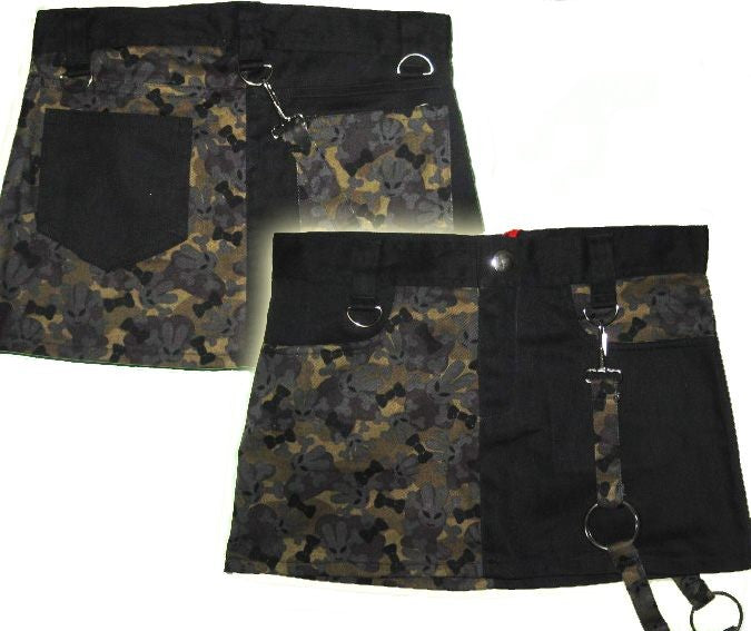 Punk rock mini skirt split in black and camouflaged