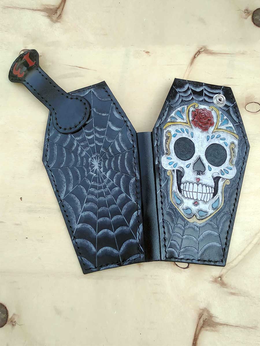 Handmade Coffin shaped wallet Sugar Skull another way of life 1
