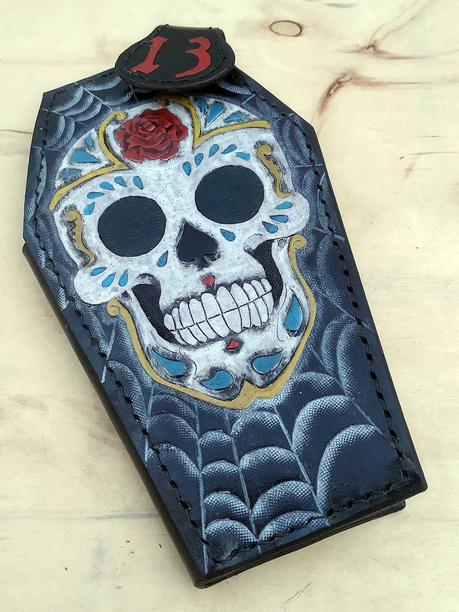 Handmade Coffin shaped wallet Sugar Skull another way of life