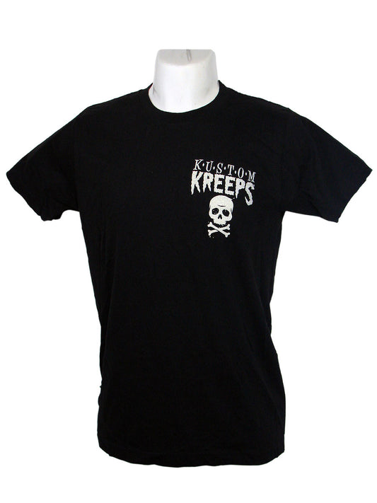 Men's Black T-Shirt Kustom Kreeps Crossed Bones Skulls