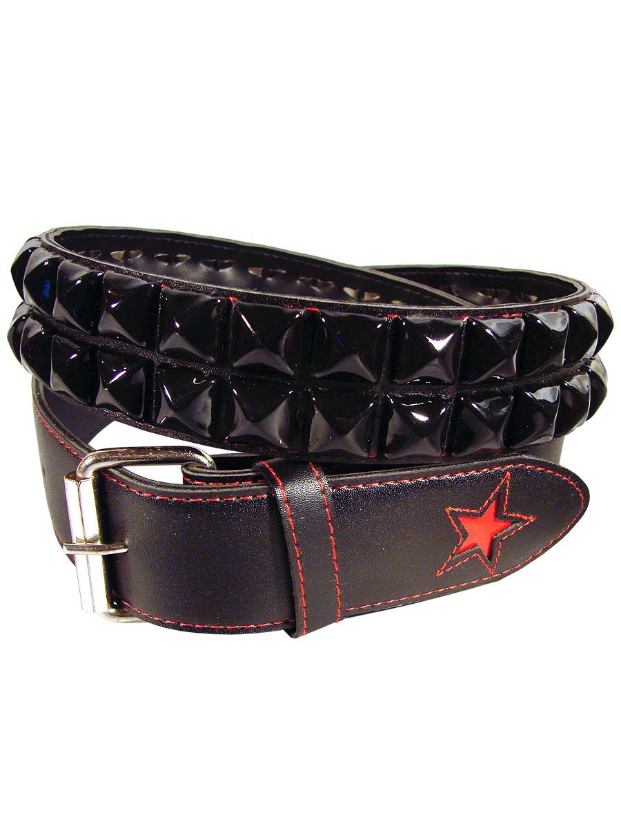 Gothic rock leather belt with two rows black studded Another Way of Life