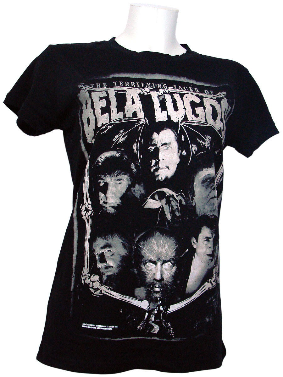 Women's Black T-shirt Terrifying Faces of Bela Lugosi