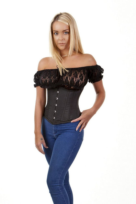 Burleska Candy underbust steel boned waist training corset in black taffetaAnother Way of Life
