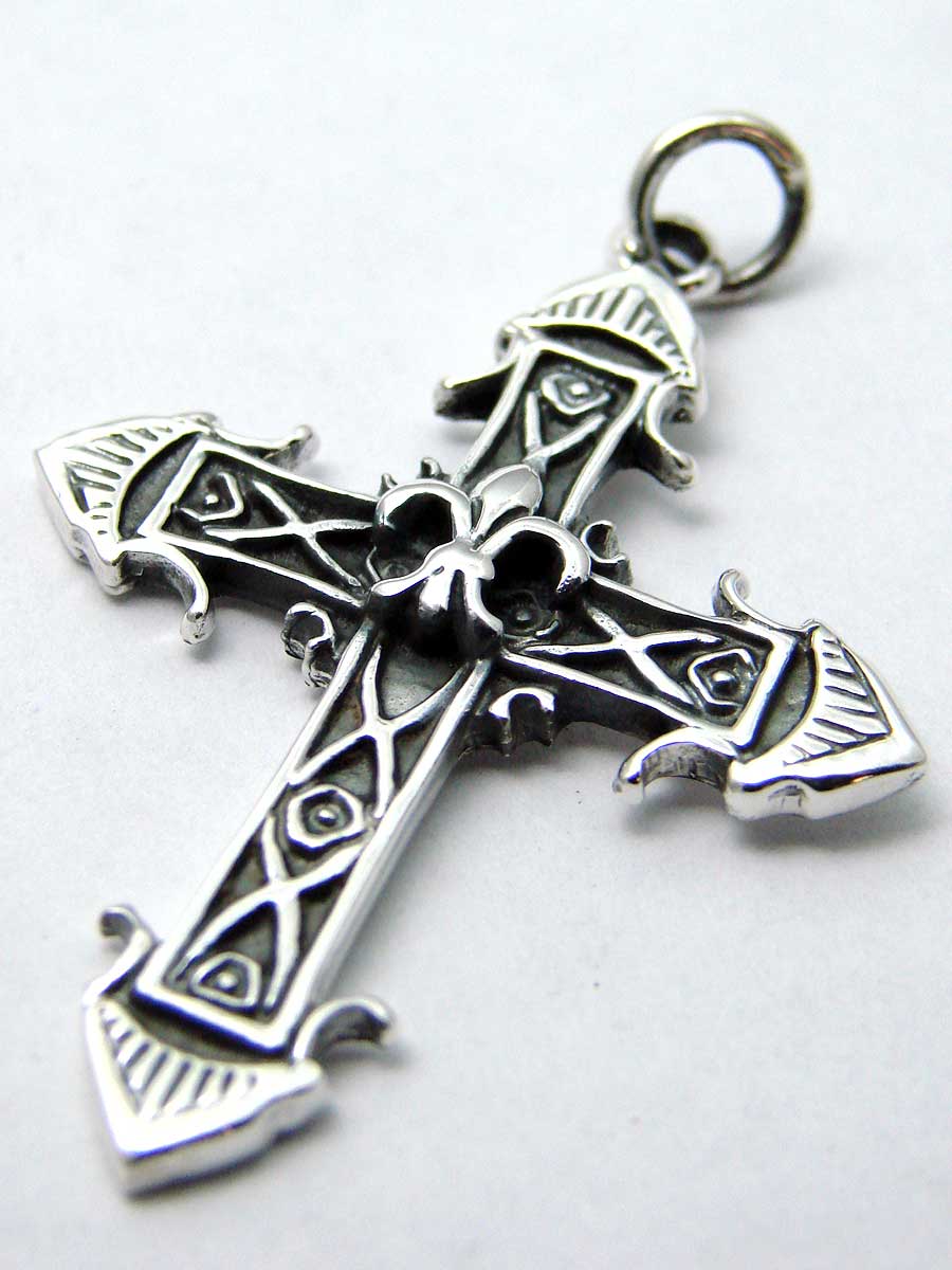 Gothic sterling silver pendant cross with lily
