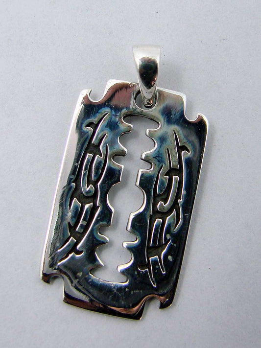 925 Sterling silver Razor Blade pendant with tribal designsAnother Way of Life