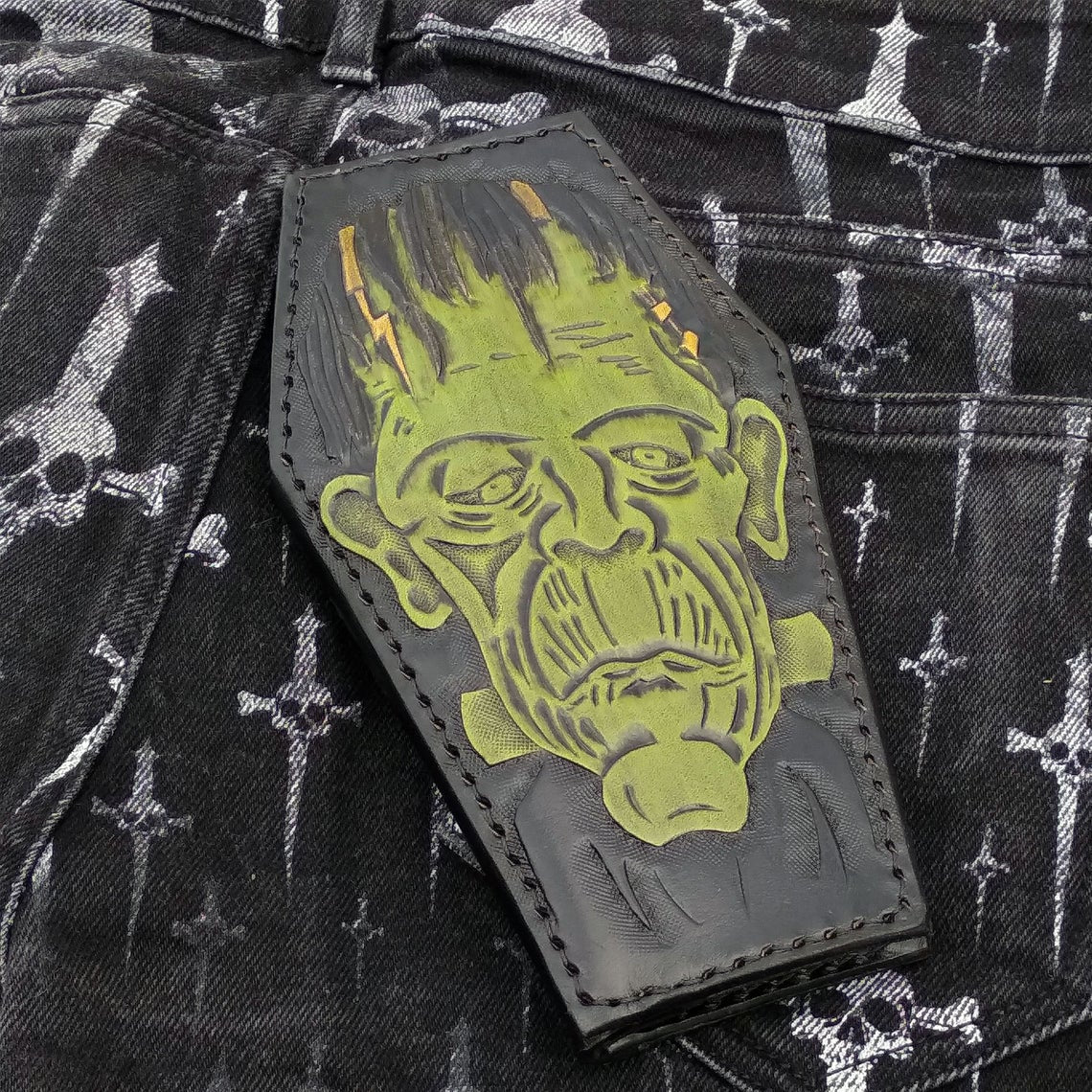 Frankenstein Coffin-Shaped Wallet – Handmade Biker Style in Premium Leather