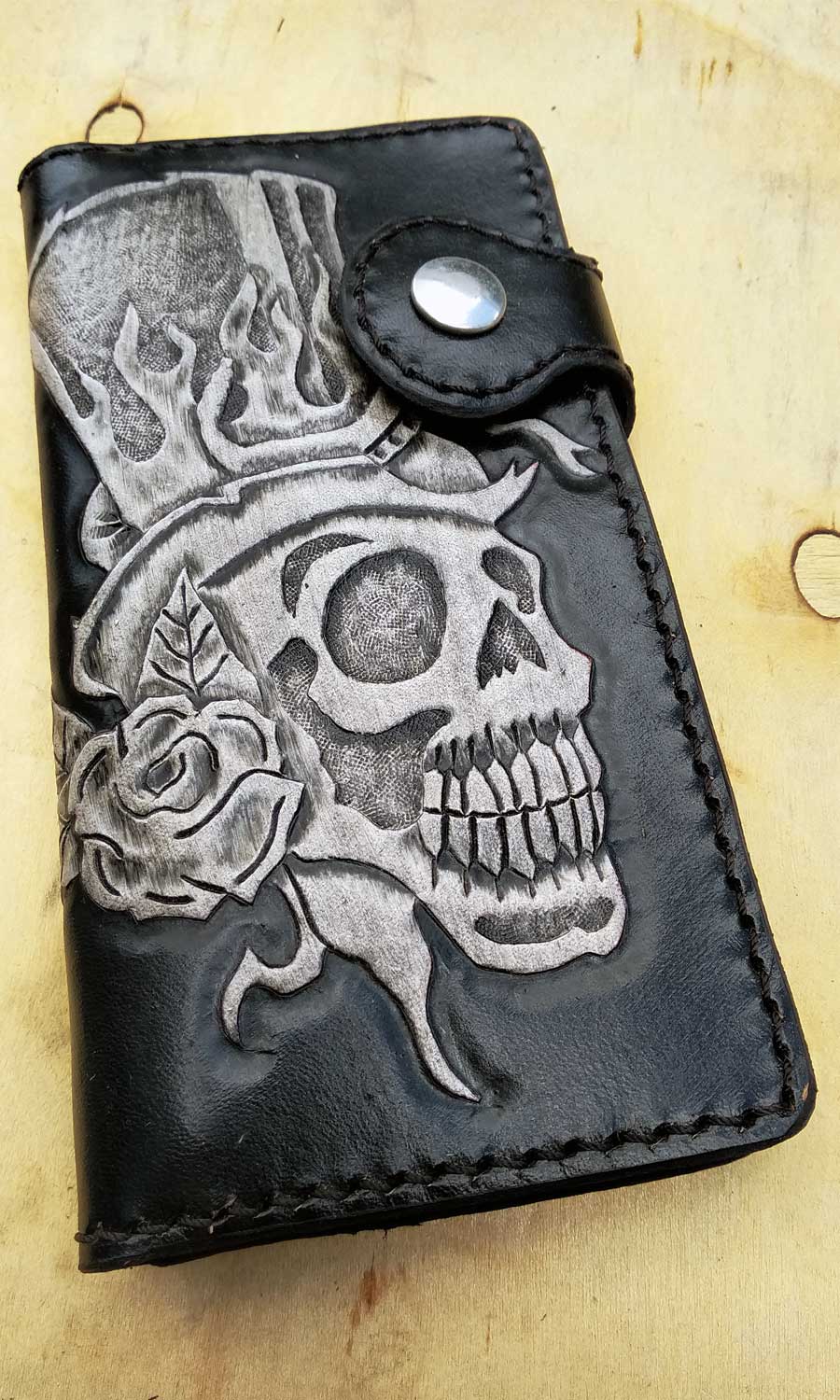 Cow leather wallet style biker with skull by another way of life